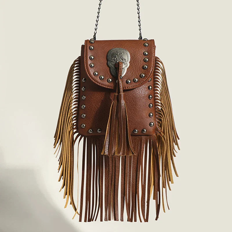 Punk Tassel Leather Shoulder Bag