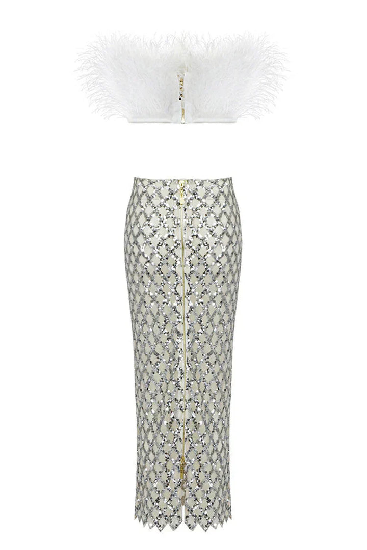 Fur top and sequin skirt set