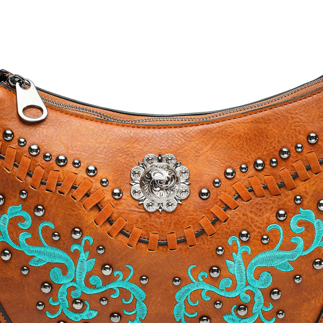 Embroidered Studded Leather Bag