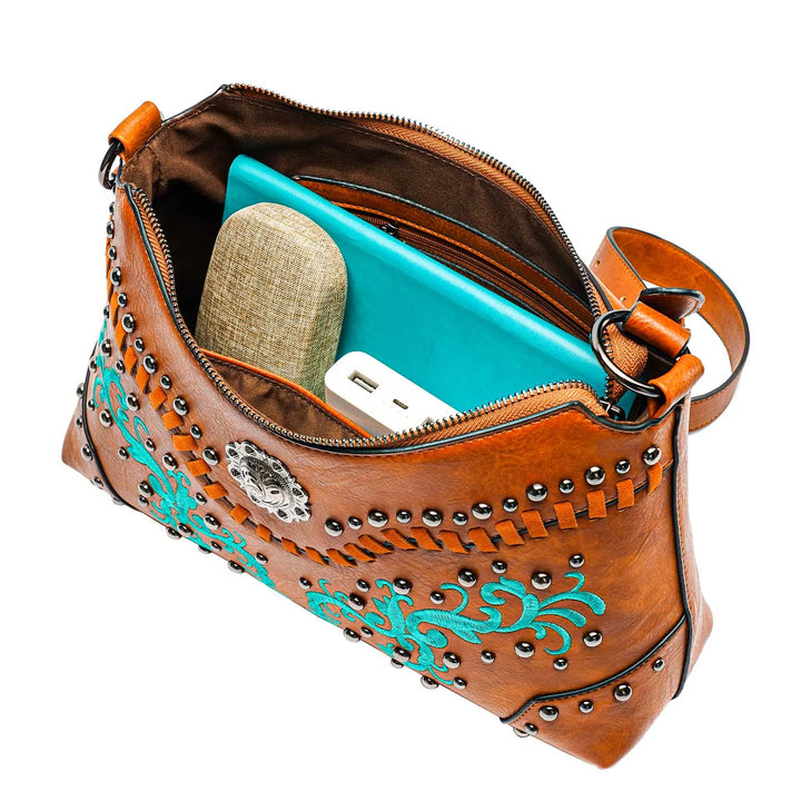 Embroidered Studded Leather Bag
