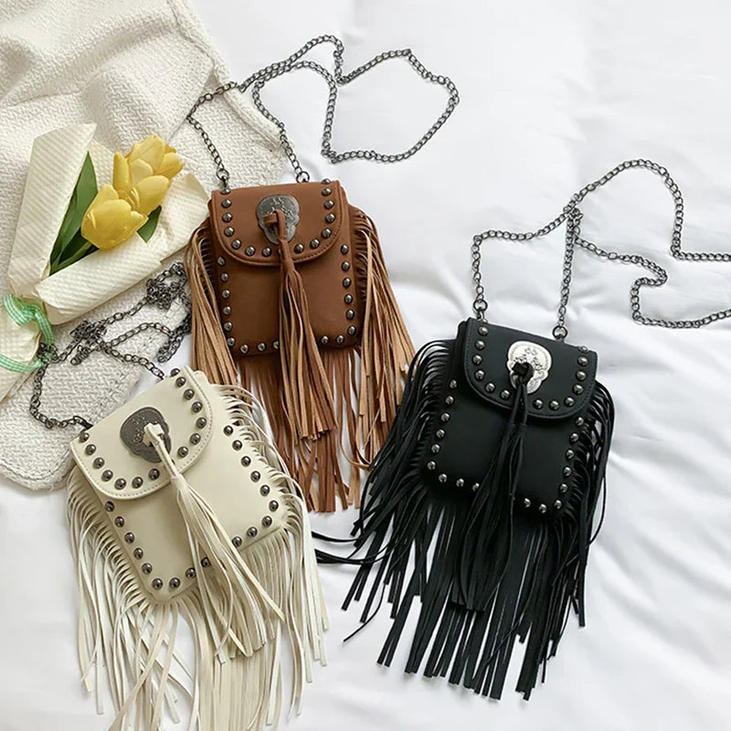 Punk Tassel Leather Shoulder Bag