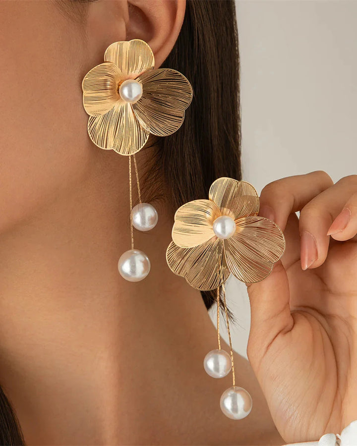 Pearl Petal Tassel Earrings