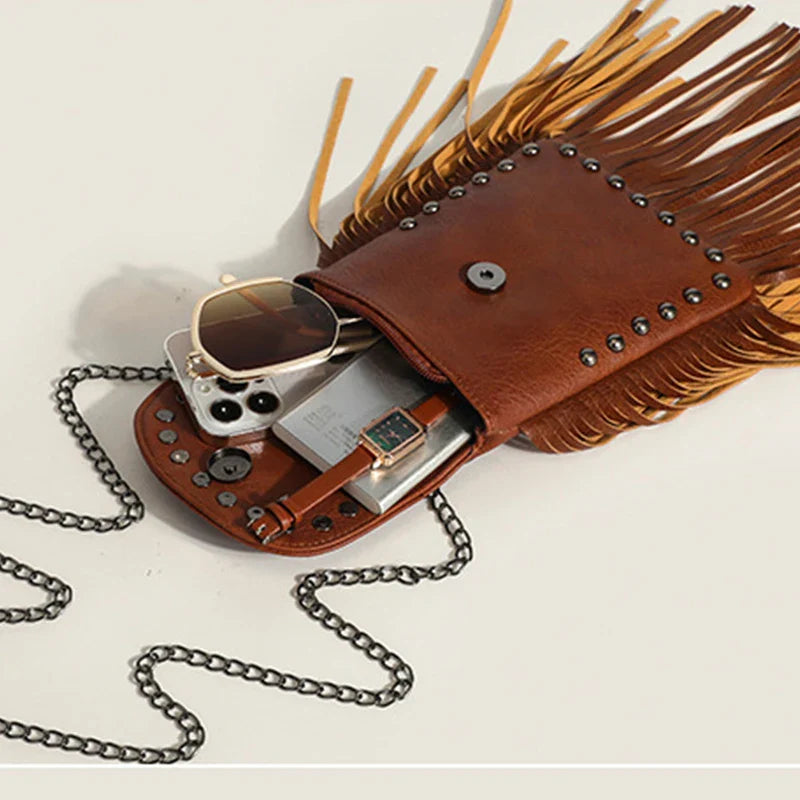 Punk Tassel Leather Shoulder Bag
