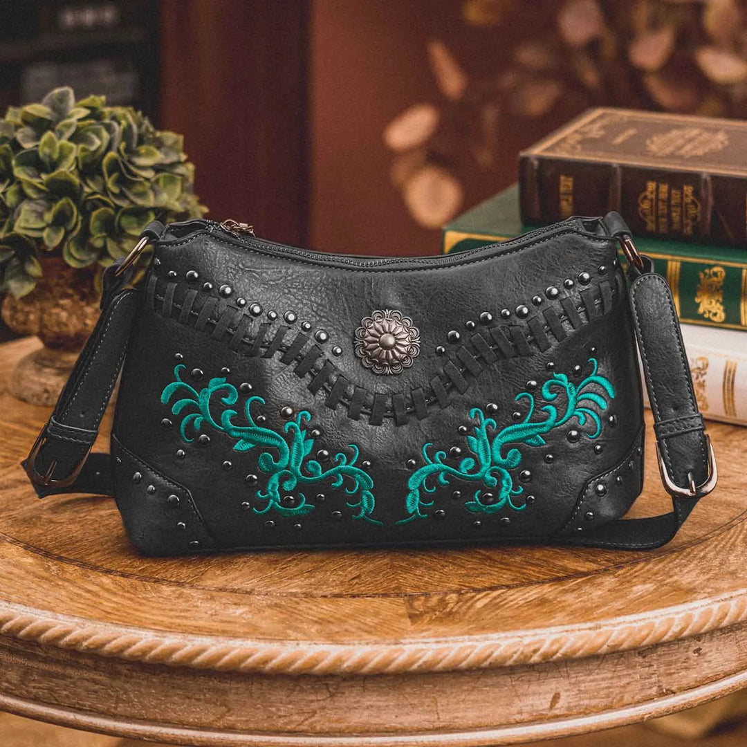 Embroidered Studded Leather Bag