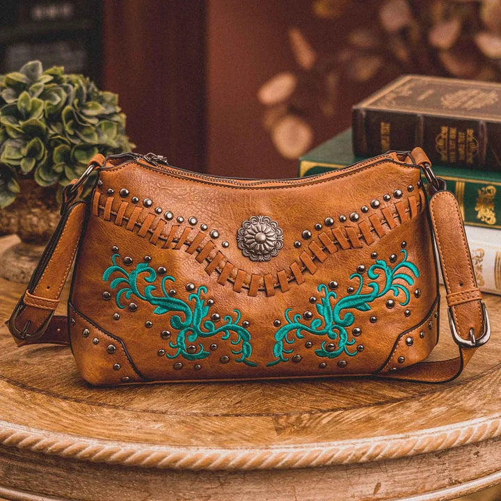 Embroidered Studded Leather Bag
