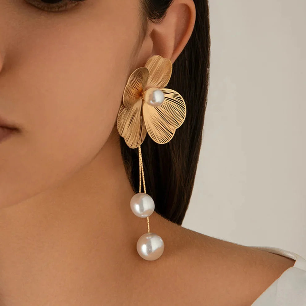 Pearl Petal Tassel Earrings