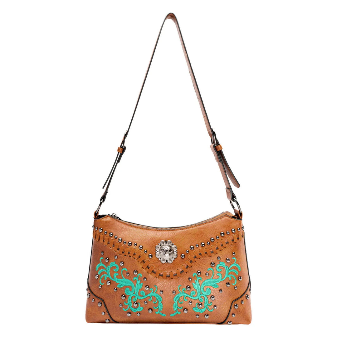 Embroidered Studded Leather Bag