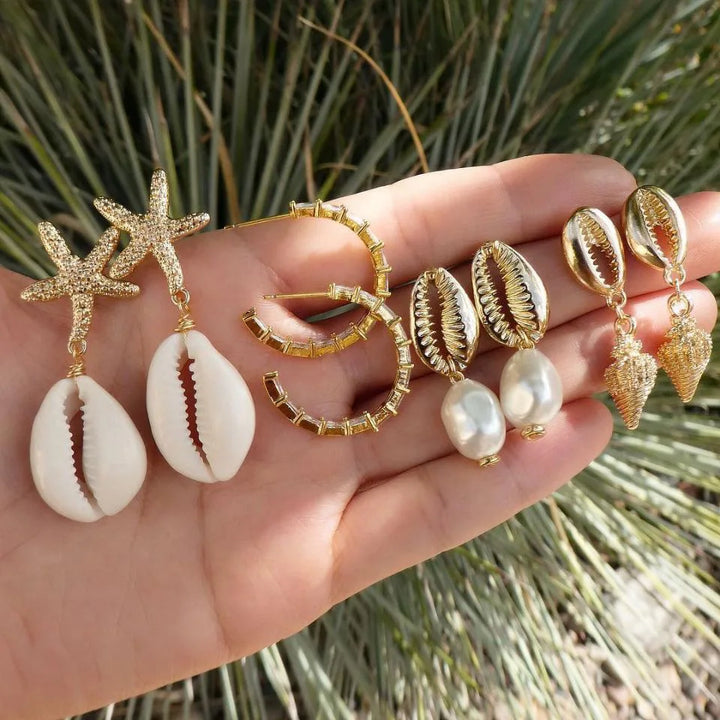Shell & Starfish Earring Set – 4 Pairs