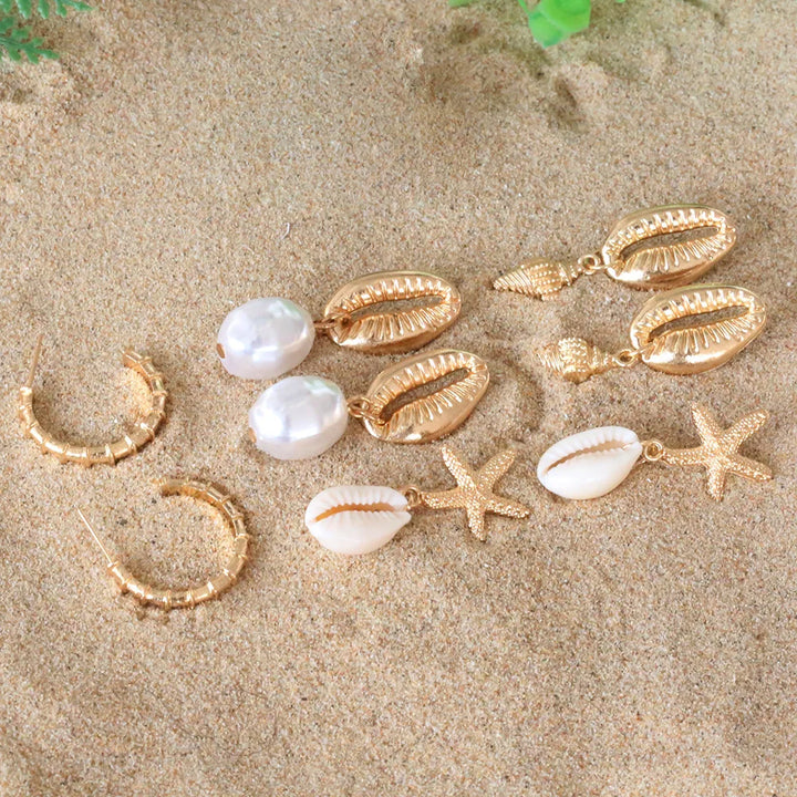 Shell & Starfish Earring Set – 4 Pairs