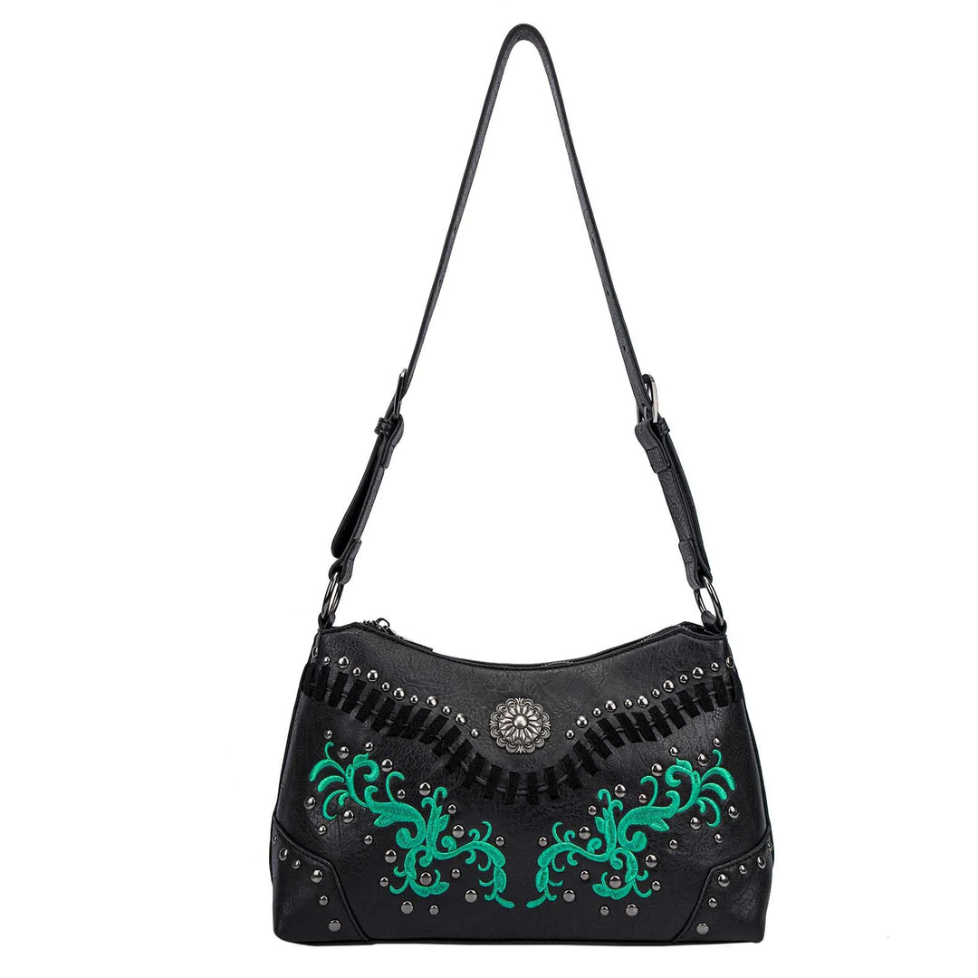 Embroidered Studded Leather Bag