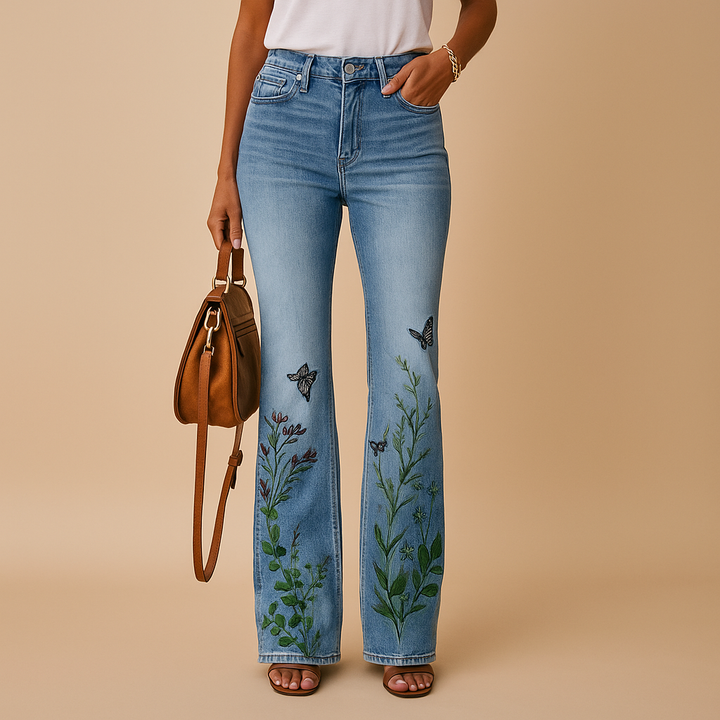 Yara Women's Floral Print Flared Jeans