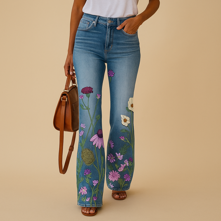 Yara Women's Floral Print Flared Jeans