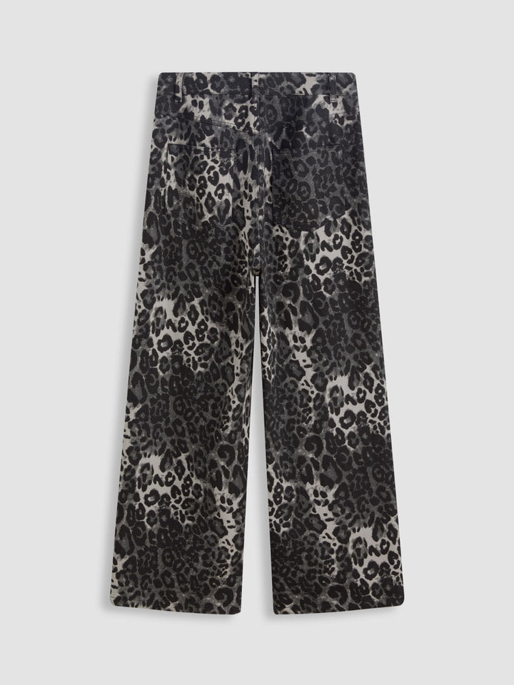 Soraya | Wide Leg Leopard Denim Pants