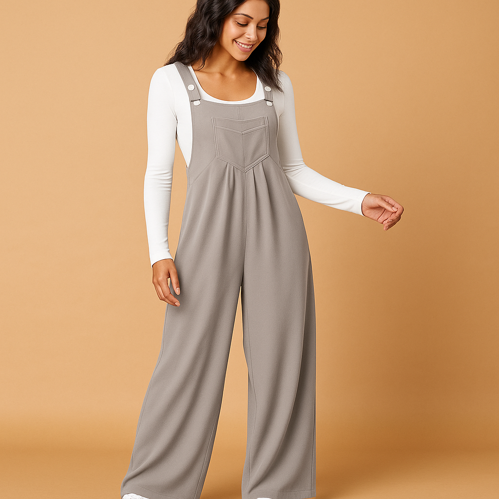 Yolanda Women's Sleeveless Jumpsuit with Pockets and Ruched Detail