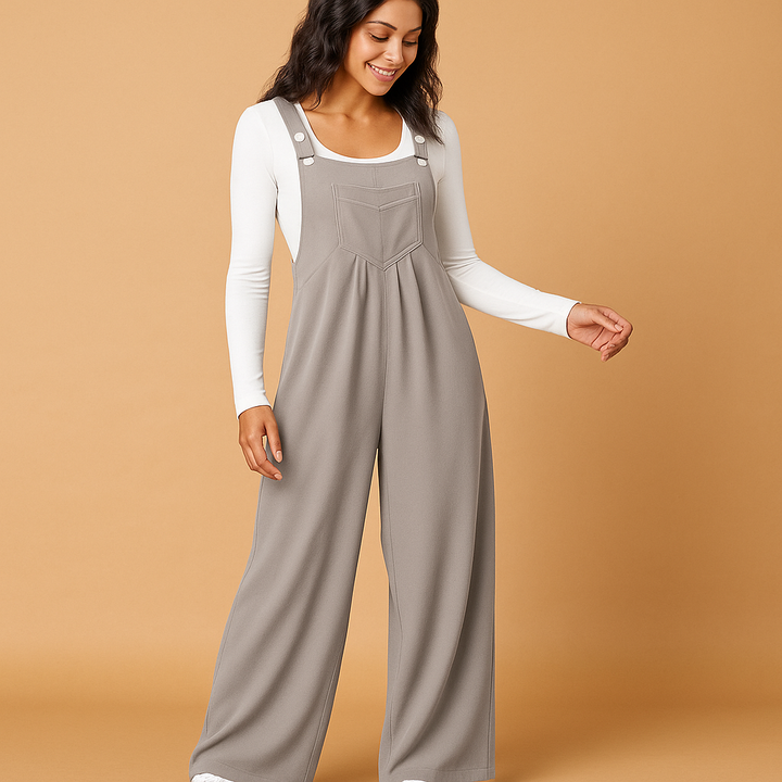 Yolanda Women's Sleeveless Jumpsuit with Pockets and Ruched Detail